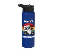 Cute Festive Christmas Panda Santa's Little Helper Stainless Steel Insulated Water Bottle