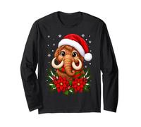 Cute Festive Flowers Santa Hat Woolly Mammoth Christmas Long Sleeve T-Shirt