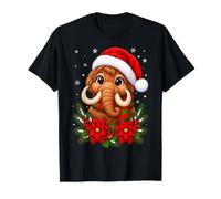 Cute Festive Flowers Santa Hat Woolly Mammoth Christmas T-Shirt