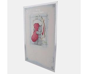 Cute Fiancee Christmas Card | 3D Decoupage Tatty Teddy with Silver Mirror Foil Border | Me to You | Santa Hat and Sack of Presents
