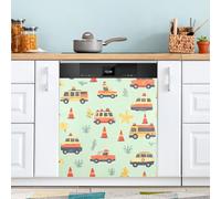 Cute Fire Truck Dishwasher Magnet Cover for Door Front, Large Metal Decorative Kitchen Dishwasher Panel Decal Refrigerator Magnetic Decor Sticker 58 x 66 CM