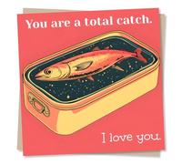 Cute Fish Birthday Card, Anniversary Card Or Valentines Card For Partner - You Are A Total Catch. I Love You - Heartfelt Card For Wife, Girlfriend, Husband, Wife