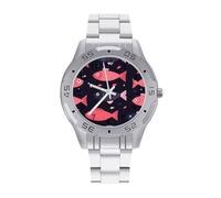 Cute Fish Pattern Business Watch for Men Metal Band Watches Casual Gift Three-Hand Wrist Watch for Boyfriend Father