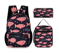 Cute Fish Pattern Printed Dayback Set with Lunch Bag And Pencil Case Lightweight Classic Backpack Set 3pcs