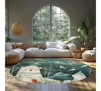Cute Fish Polar Bears Round Carpet 240cm Winter Snow Cartoon Non-Slip Low Pile Circle Area Rugs for Bedroom Living Room Indoor Floor Mat