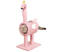 Cute Flamingo Cat Scratching Post for Indoor Cats, Soft Plush Fabric & Natural sisal Climbing Cat Tower with Dangling Bell Ball - Interactive Cat Toy for Kittens and Small Cats