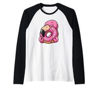 Cute Flamingo Eating Pink Donut Dessert Raglan Baseball Tee
