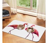 Cute Flamingo Print Pet Feeding Mat For Dogs & Cats Absorbent Waterproof Dog Food Mat Non-Slip Pet Bowl Placemat Quick Dry Floor Protector Leather Tablecloth