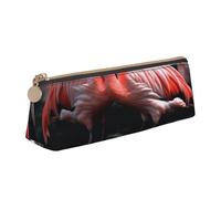 Cute Flamingo Printed Triangle Leather Pencil Case for Girls Boys, Zipper Pencil Bag Pen Pouch Bag Organizer for Student School Office College