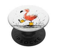 Cute Flamingo Rain Boots Puddle Splashing Art PopSockets Adhesive PopGrip
