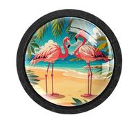 Cute Flamingo Sky Palm Tree Drawer Pulls Handle Vintage Pattern Decorative Cabinet Knobs ABS Glass Drawer Pulls for Home Furniture