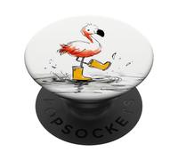 Cute Flamingo Splashing Puddle Rain Boots PopSockets Adhesive PopGrip