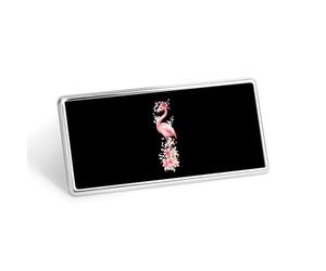 Cute Flamingo with Bow Flowers Metal Badge Rectangular Stainless Steel Badges Decorative Lapel Pins Clothing Backpack Accessory Gift