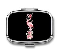 Cute Flamingo with Bow Flowers Mini Pill Box Portable Vitamins Organizer 2 Compartment Square Pills Case for Pocket Purse