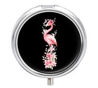 Cute Flamingo with Bow Flowers Mini Pill Box Portable Vitamins Organizer 3 Compartment Pills Case for Pocket Purse