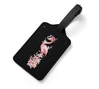 Cute Flamingo with Bow Flowers PU Leather Luggage Tags Privacy Cover ID Label Personalized Suitcase Tag for Travel Backpack 7x12cm