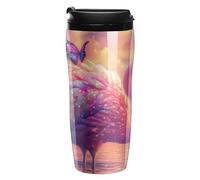 Cute Flamingo with Butterfly Plastic Coffee Cup Travel Mug Double Walled Leakproof Tumbler with Lid for Home Office 350ml