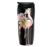 Cute Flamingo with Flower Plastic Coffee Cup Travel Mug Double Walled Leakproof Tumbler with Lid for Home Office 350ml