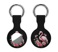 Cute Flamingo with Flowers Keychain Holder Case Compatible with AirTag Waterproof Silicone Shell Protective Case 1PCS