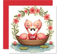Cute Flamingos Anniversary Card - Animal Love Boat - Cute Happy Anniversary Card for Partner from Husband Wife Boyfriend Girlfriend, 145mm Anniversaries Greeting Cards