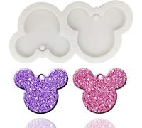 Cute Flat Shiny Mouse Head Keychain Silicone Mold with Hole for DIY Fondant Mold Crystal Gum Paste Jelly Shots Cupcake Cake Topper Decoration Pudding Ice Cream Candy Desserts Luggage Tag