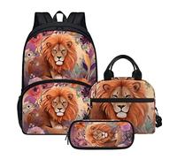 Cute Floral Animal Backpack Set for Kids Pencil Case for School Backpacks, Lion King, Mediano, Backpacks