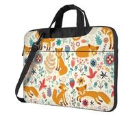 Cute Floral Animal Pattern Print Structured Laptop Bag Oxford Cloth Briefcase Padded Shoulder Case With Front Pockets