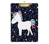 Cute Floral Animal Unicorn Clipboard for Kids Boys Girls, Stylish Standard A4 Letter Size 9" x 12.5" Acrylic Clip Board with Low Profile Metal Silver Clip for Nurses Students Teacher Office