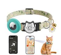 Cute Floral Breakaway Cat Collar with QR Code ID, Lightweight Cotton Safety Collar with Bell & AirTag Holder for Kittens and Cats,Pastoral Style with airtag Holder(Green)