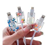 Cute Floral Cable Protector for iPhone Type-C Charger Red Rose Wild Flower Bouquet Butterfly Cherry Blossoms Pattern 4 pcs Set Cable Protector Charging Cord Protector Cable iPhone Charger Saver