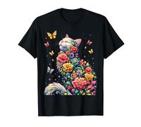 Cute Floral Cat Flower Garden Cat Lover Cat Mom Cat Dad T-Shirt