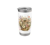 Cute Floral Cat Kitten Lover Garden Botanical Flowers Art Stainless Steel Insulated Tumbler