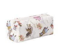 Cute Floral Cotton Pencil Case Large Capacity Pen Pouch Portable Stationery Organizer for Girls Students Soft Travel Cosmetic Bag (Animal D)