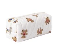 Cute Floral Cotton Pencil Case Large Capacity Pen Pouch Portable Stationery Organizer for Girls Students Soft Travel Cosmetic Bag (Animal B)