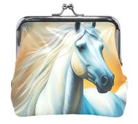 Cute Floral Cute Coin Purse Pouch Leather Kiss Lock Majestic White Horse Mane Coin Change Pouch Wallet, Majestic White Horse Mane, Classic