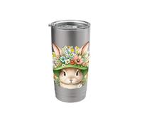 Cute Floral Easter Bunny Cozy Rabbit with Flower Hat Teens Stainless Steel Insulated Tumbler