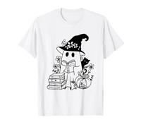 Cute Floral Ghost Reading Books Halloween Book Lover Reader T-Shirt