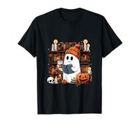 Cute Floral Ghost Reading Books Halloween Book Lover Reader T-Shirt