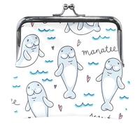 Cute Floral Leather Wallet for Women Cute Grey Kiss Closure Manatee Change Bag Pretty Gray Manatee, UNITALLA, Nice Grey Manatee, UNITALLA, Classic, Pretty Grey Manatee, UNITALLA, Classic