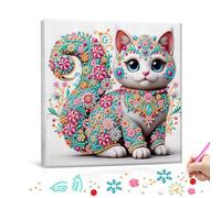Cute Floral Mandala Cat Special Shaped 5D DIY Partial Drill Diamonds Dots Gem Art Kits with Frame Diamonds Paintings Gem Art 29x29cm for Adults Home Decor