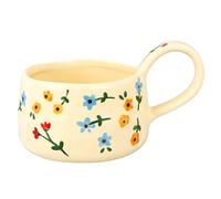 Cute FLoral Mug Coffee mugs Ceramic Handmade Latte Art Mugs Pretty Aesthetic Flower Tea Cup Unique Vintage Beautiful Espresso Cups Set (Yellow Blue Flowers)