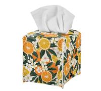 Cute Floral Orange Print Tissue Box Cover for Home Decor Modern Aesthetic Square Tissue Holder Waterproof PU Leather Tissue Cube Organizer for Living Room Bedroom Bathroom