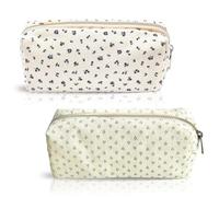Cute Floral Pencil Case Set, 2Pcs Dark Blue & Cyan Ditsy Floral Pencil Cases with Zip, Multifunctional Travel Stationery Organizer & Kawaii Small Cosmetic Bag for Girls School, Office, Makeup