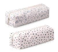 Cute Floral Pencil Case Set, 2Pcs Dark & Light Blue Ditsy Floral Pencil Cases with Zip, Multifunctional Travel Stationery Organizer & Kawaii Small Cosmetic Bag for School, Office, Makeup