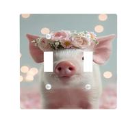Cute Floral Pig Light Switch Cover Plates, Peach Flower Crown Design for Spring Decor, Thermoplastic Wall Plates, Standard Size Double Toggle