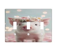Cute Floral Pig Light Switch Cover Plates, Peach Flower Crown Design for Spring Decor, Thermoplastic Wall Plates, Standard Size Triple Toggle