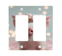 Cute Floral Pig Light Switch Cover Plates, Peach Flower Crown Design for Spring Decor, Thermoplastic Wall Plates, Standard Size Double Rocker