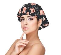 Cute Floral Pig Print Satin Silk Bonnet for Sleeping Women, Adjustable Double Layer Satin Hair Bonnet Night Sleep Cap for Curly Hair
