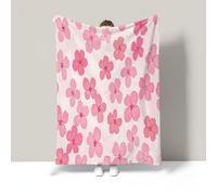 Cute Floral Print Flannel Blankets And Throws Soft Lightweight Cozy Fleece Throw Blanket Simple Plants Pattern Decor For Sofa Bed Travel, Blush Pink Warm Throw 60"X80"