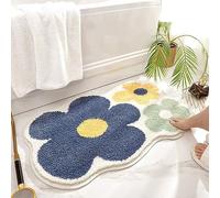 Cute Flower Bathroom Runner Rug Soft Cozy Floral Grass Moss Funky Shaggy Bath Mat Non Slip Fluffy Absorbent Machine Washable Door Mat for Bathroom Tub and Shower Decor Fun Irregular Rug (A 19.7*31.5”)